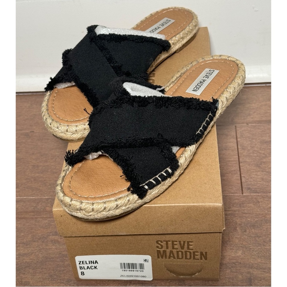Steve Madden Zelina Frayed Slide Sandals in Black